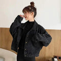 Black Denim Short Jacket Button Up Retro Loose Streetwear