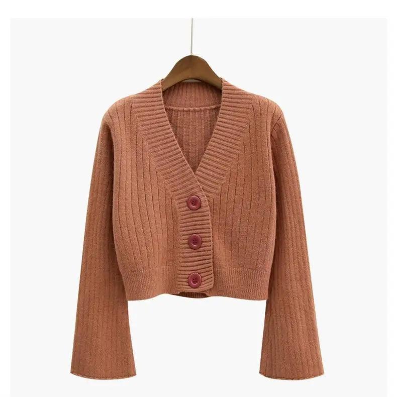 Women's Ribbed Knit Cardigan with Long Flare Sleeves, Black/White