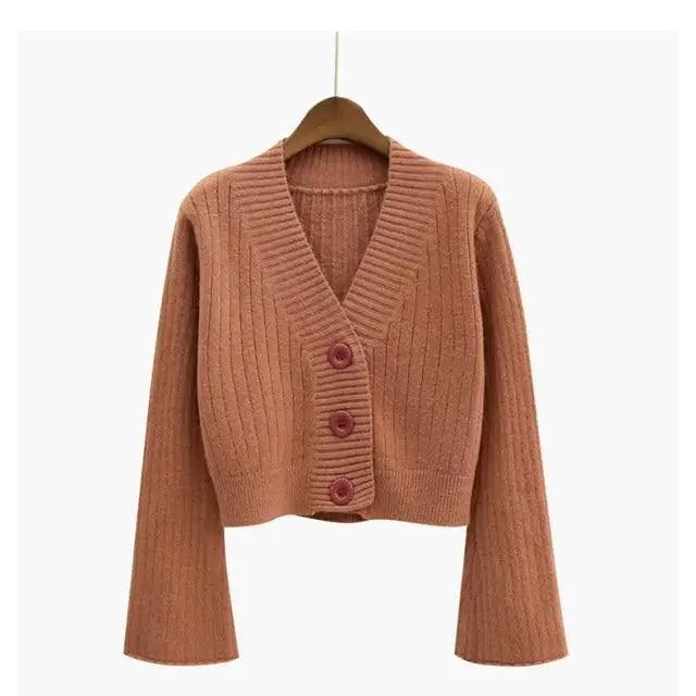 Women's Ribbed Knit Cardigan with Long Flare Sleeves, Black/White