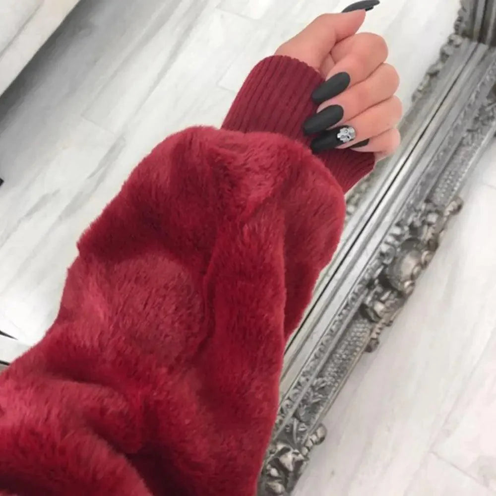 Women's Faux Fur Hooded Coat with Asymmetrical Zip and Slim Fit