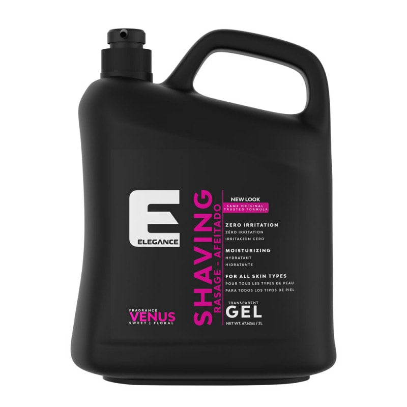 A 67.6oz container of Elegance Shaving Gel (Venus) for professional smooth shaving.
