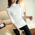 Women's Long Sleeve Turtleneck Sweater - Solid Black & White Pullover