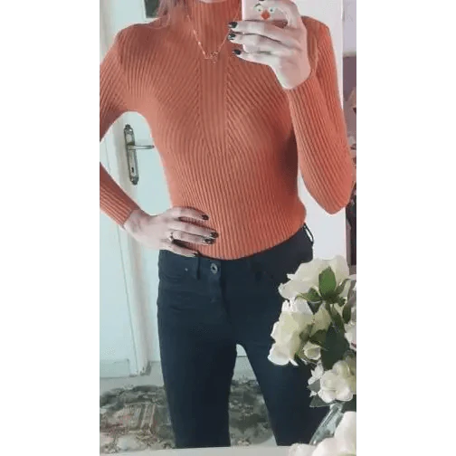 Women's Long Sleeve Turtleneck Sweater - Solid Black & White Pullover