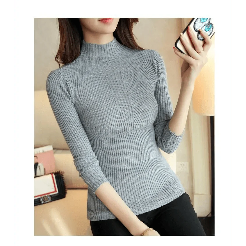 Women's Long Sleeve Turtleneck Sweater - Solid Black & White Pullover
