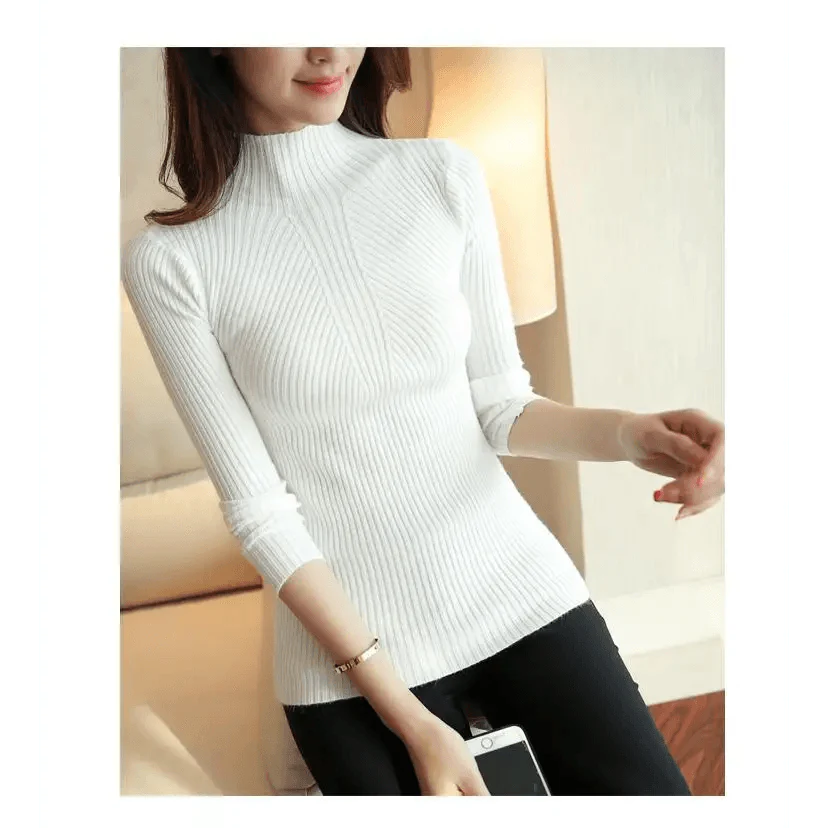 Women's Long Sleeve Turtleneck Sweater - Solid Black & White Pullover