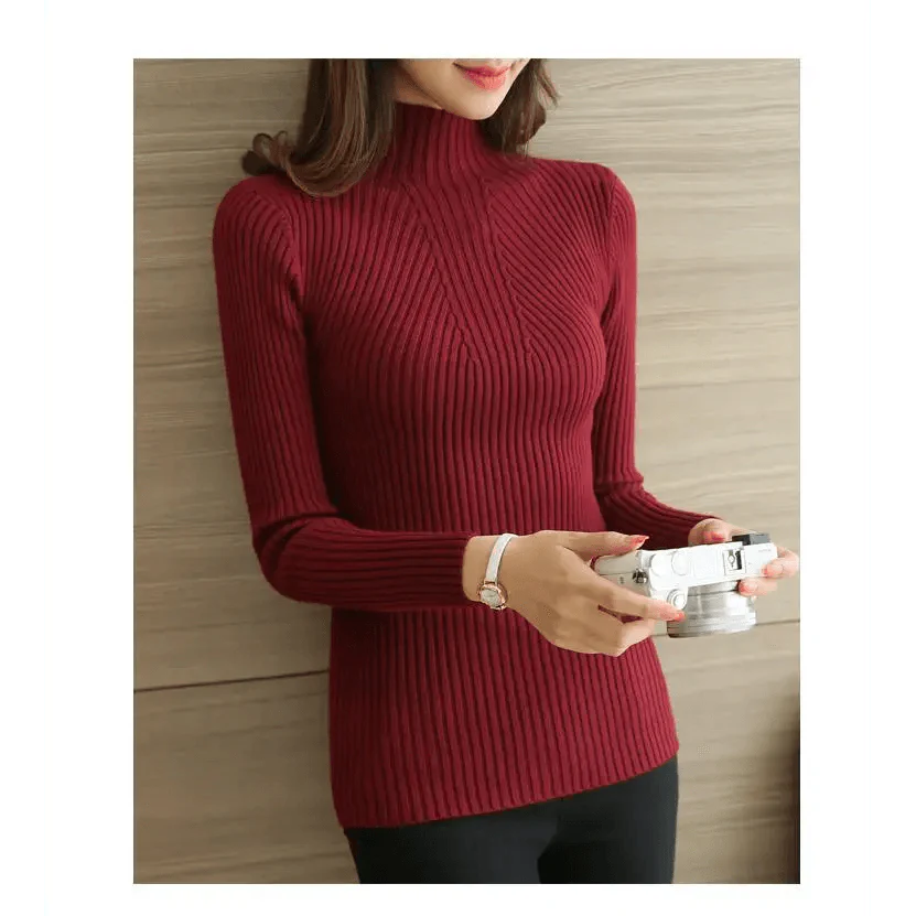 Women's Long Sleeve Turtleneck Sweater - Solid Black & White Pullover
