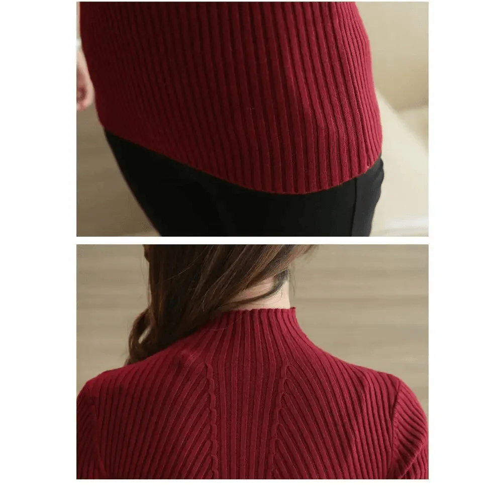 Women's Long Sleeve Turtleneck Sweater - Solid Black & White Pullover