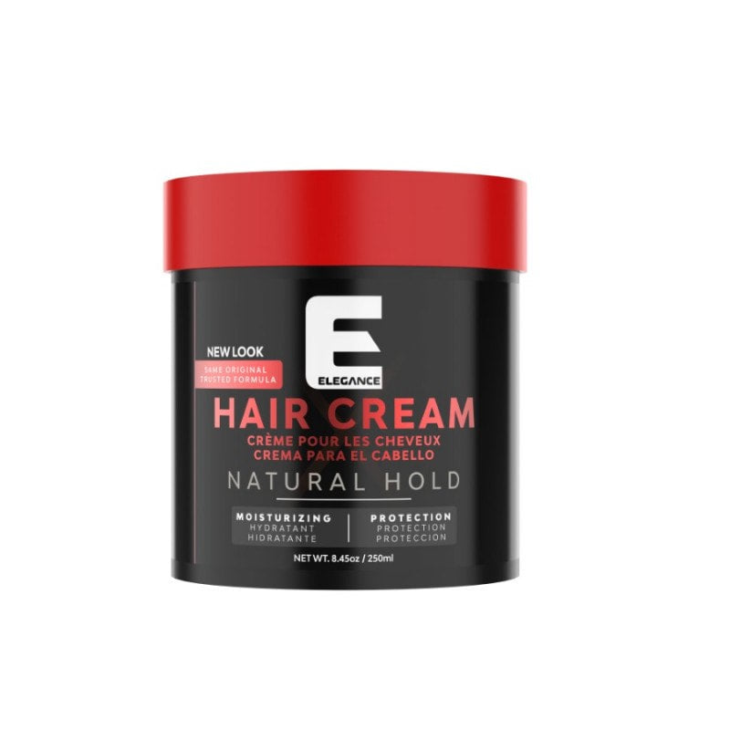 8.45oz bottle of Elegance Hair Cream for natural hold and hair nourishment