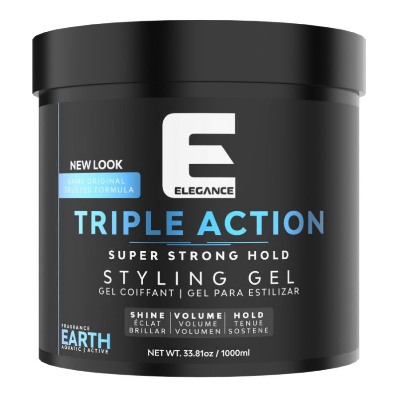 Large 33.8oz tub of Elegance Triple Action Styling Gel (Earth variant).