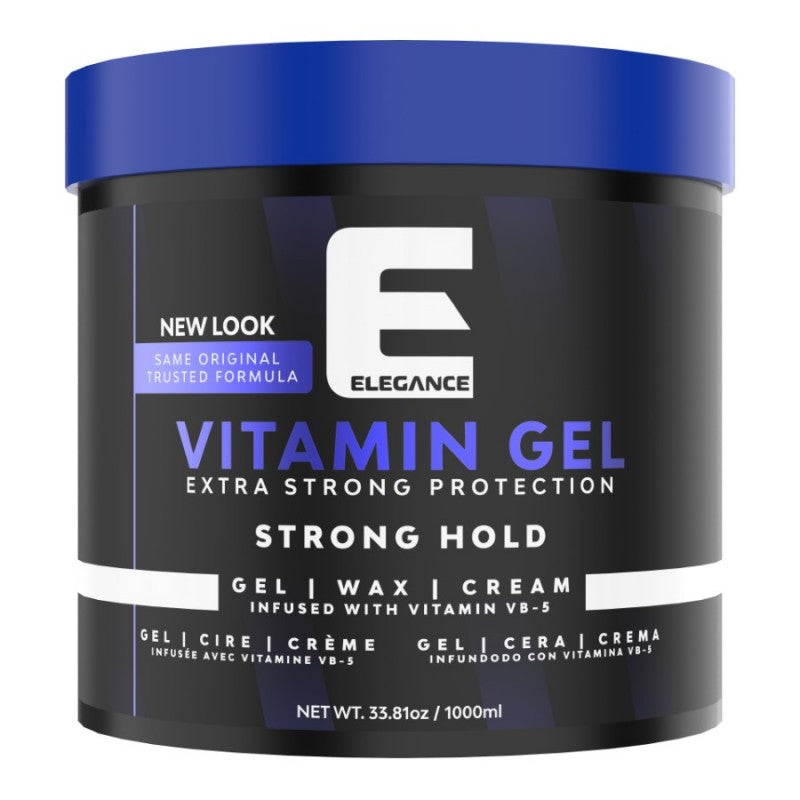 33.8oz bottle of Elegance Vitamin Gel with Pro-VB-5 for strong hold and shine