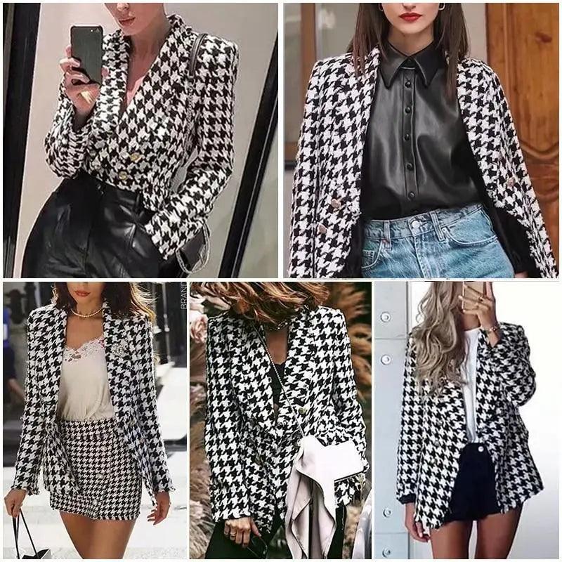 Girls Black Tassel Houndstooth Tweed Jacket Vintage Style Coat