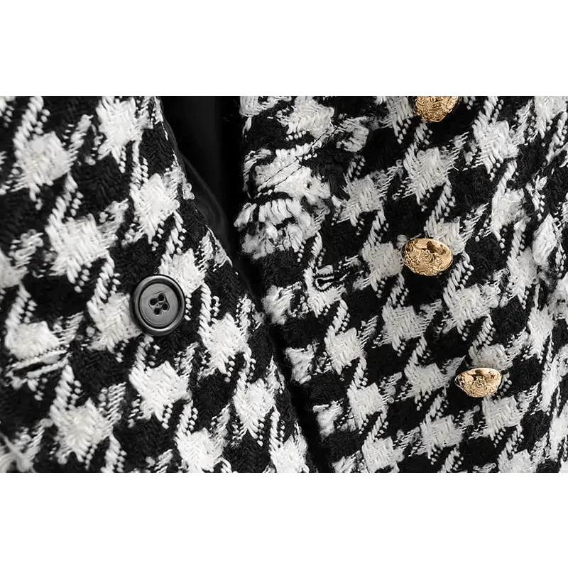 Girls Black Tassel Houndstooth Tweed Jacket Vintage Style Coat