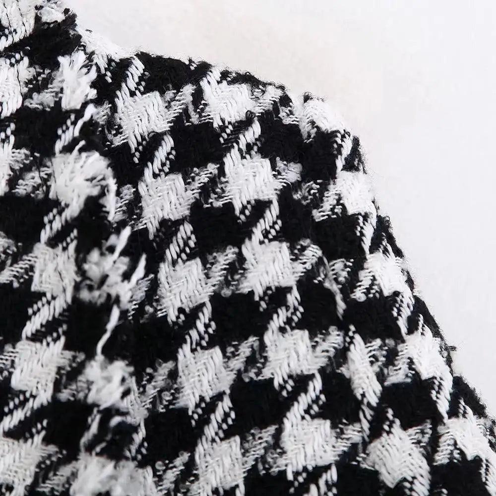 Girls Black Tassel Houndstooth Tweed Jacket Vintage Style Coat