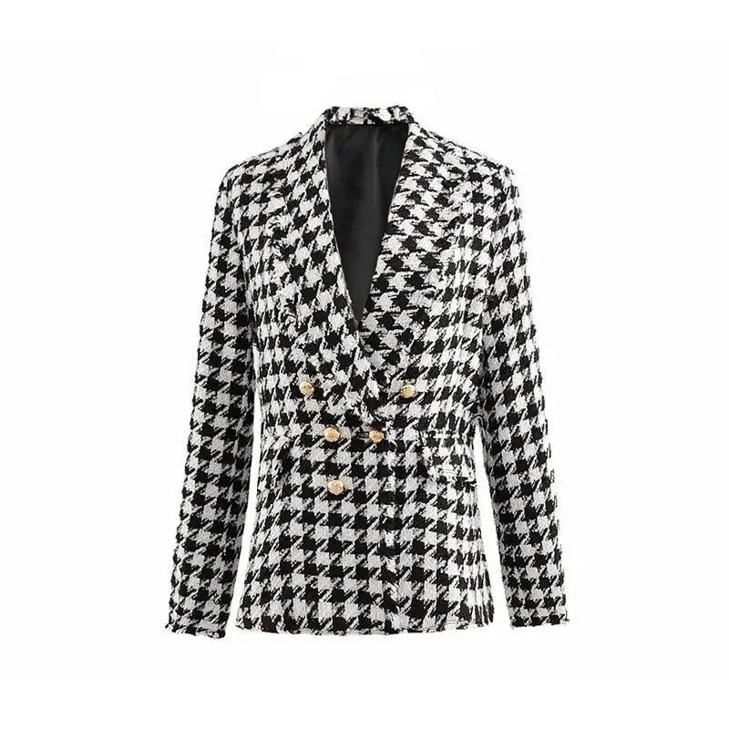 Girls Black Tassel Houndstooth Tweed Jacket Vintage Style Coat