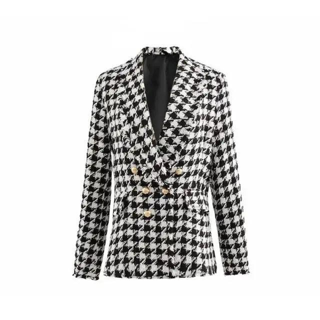 Girls Black Tassel Houndstooth Tweed Jacket Vintage Style Coat