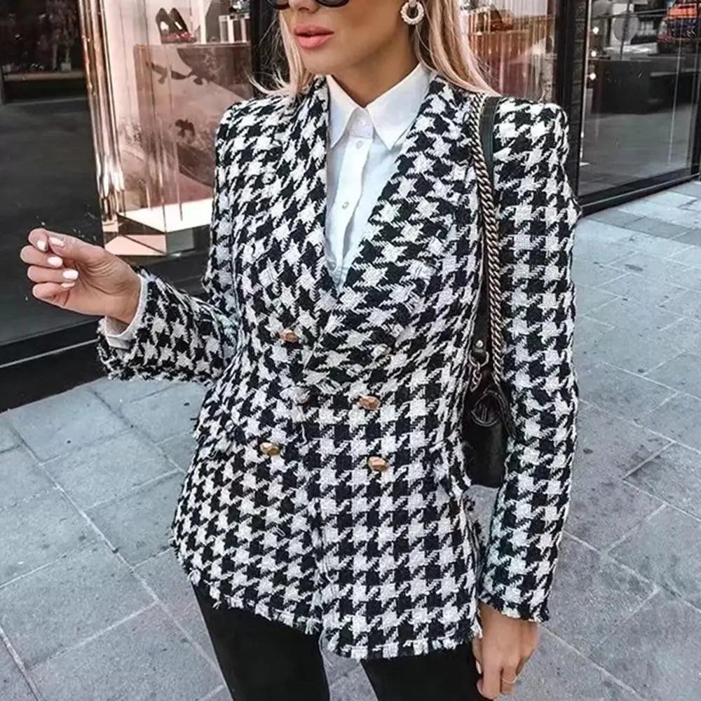 Girls Black Tassel Houndstooth Tweed Jacket Vintage Style Coat