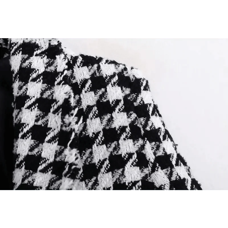 Girls Black Tassel Houndstooth Tweed Jacket Vintage Style Coat