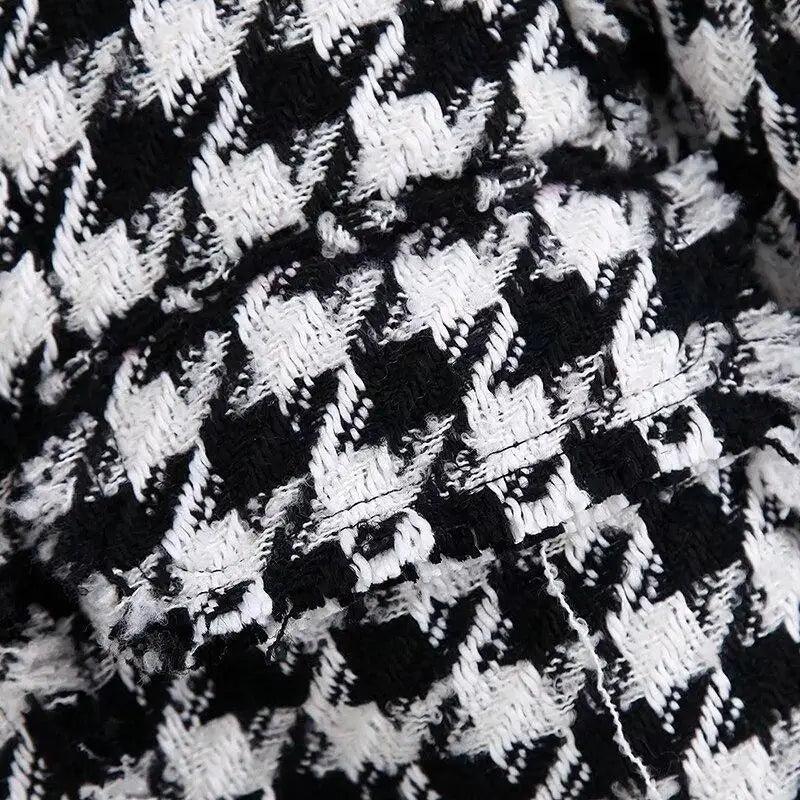 Girls Black Tassel Houndstooth Tweed Jacket Vintage Style Coat