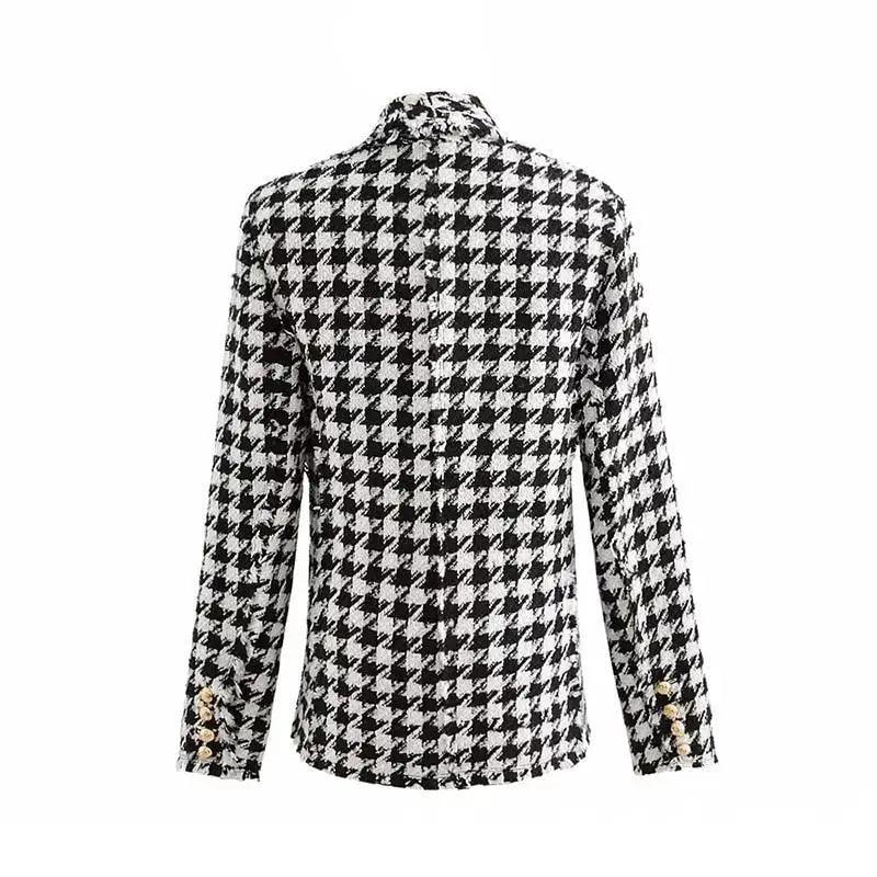 Girls Black Tassel Houndstooth Tweed Jacket Vintage Style Coat
