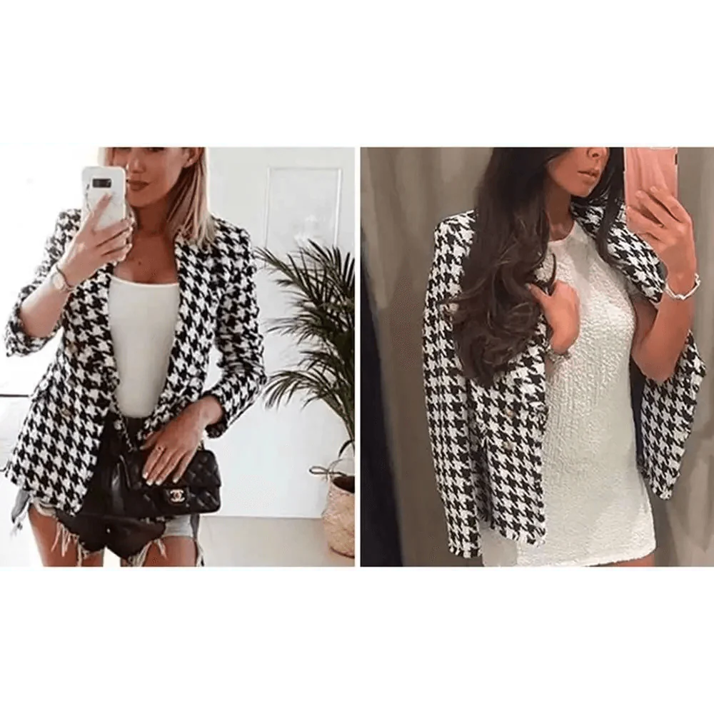 Girls Black Tassel Houndstooth Tweed Jacket Vintage Style Coat