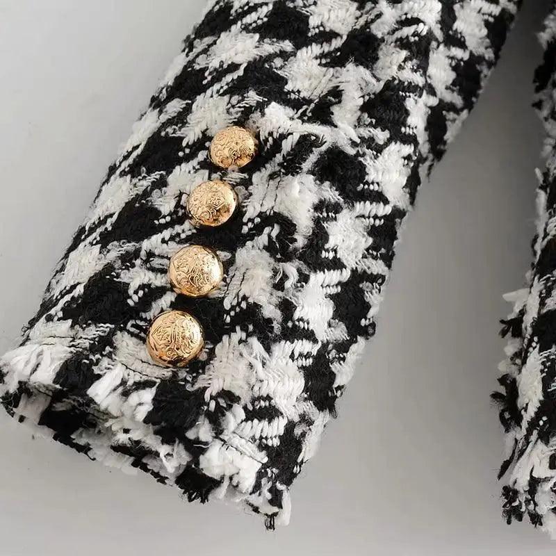 Girls Black Tassel Houndstooth Tweed Jacket Vintage Style Coat