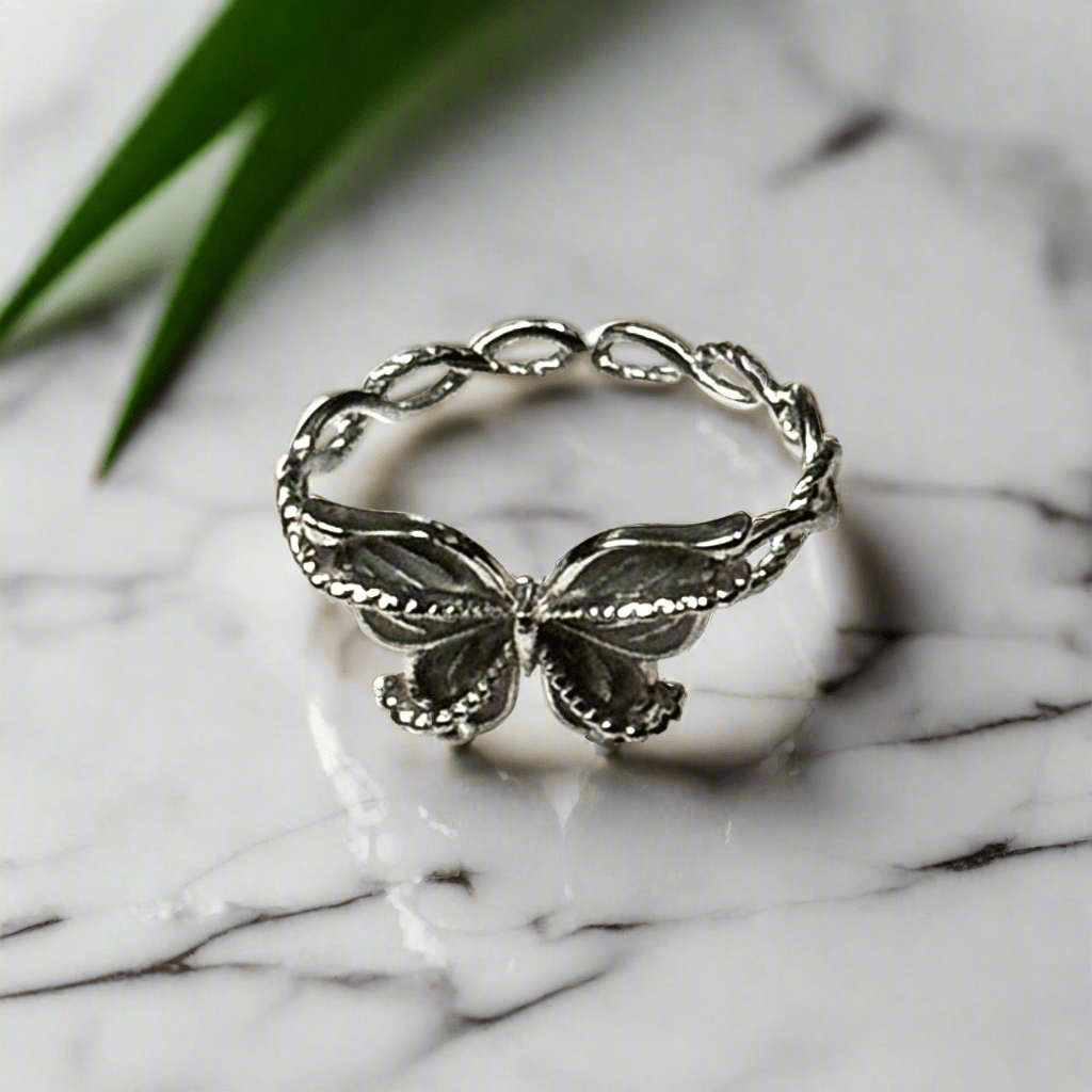 Elegant 925 Sterling Silver Butterfly Ring - Adjustable Vintage Nature Jewelry for Women
