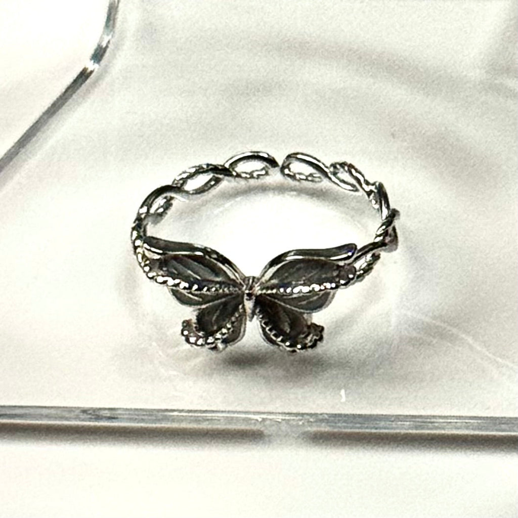 Elegant 925 Sterling Silver Butterfly Ring - Adjustable Vintage Nature Jewelry for Women