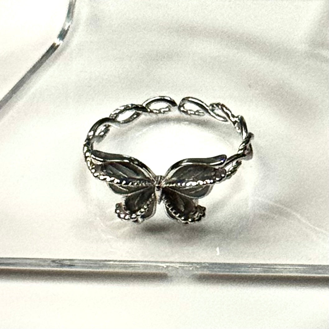 Elegant 925 Sterling Silver Butterfly Ring - Adjustable Vintage Nature Jewelry for Women