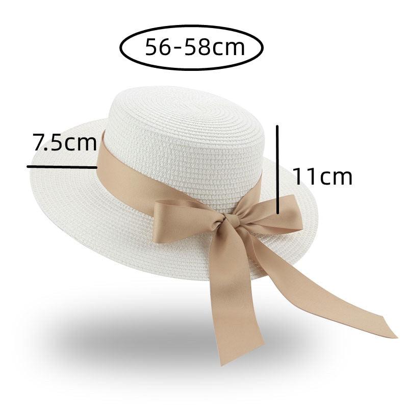 Women's Wide Brim Straw Bucket Hat with Ribbon Bowknot