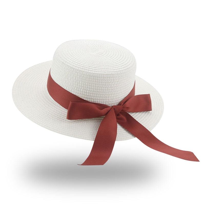 Women's Wide Brim Straw Bucket Hat with Ribbon Bowknot