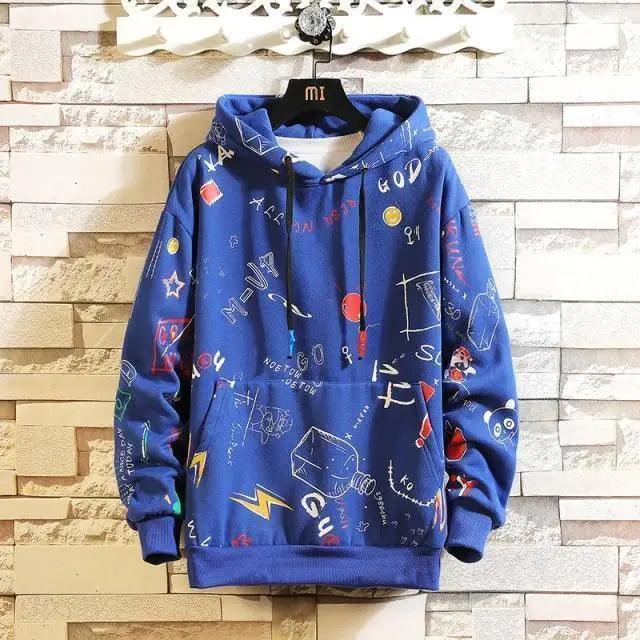 Men's Black Punk Streetwear Hoodie with Contrast Color Design