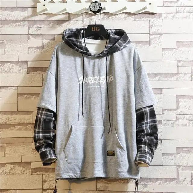 Men's Black Punk Streetwear Hoodie with Contrast Color Design