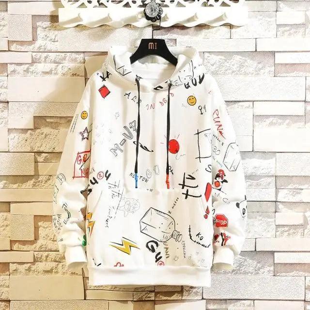 Men's Black Punk Streetwear Hoodie with Contrast Color Design
