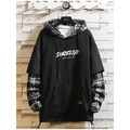 Men's Black Punk Streetwear Hoodie with Contrast Color Design