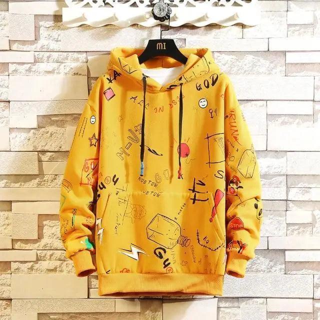 Men's Black Punk Streetwear Hoodie with Contrast Color Design
