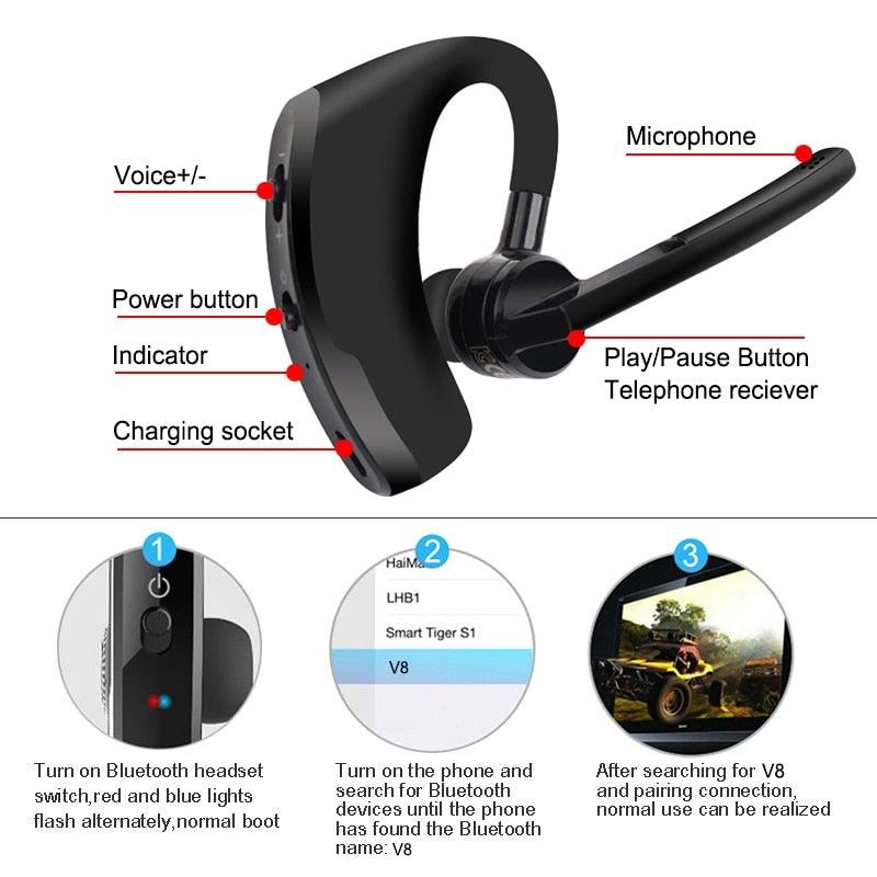Elegant Black Hands-Free Bluetooth Earphone with HD Mic