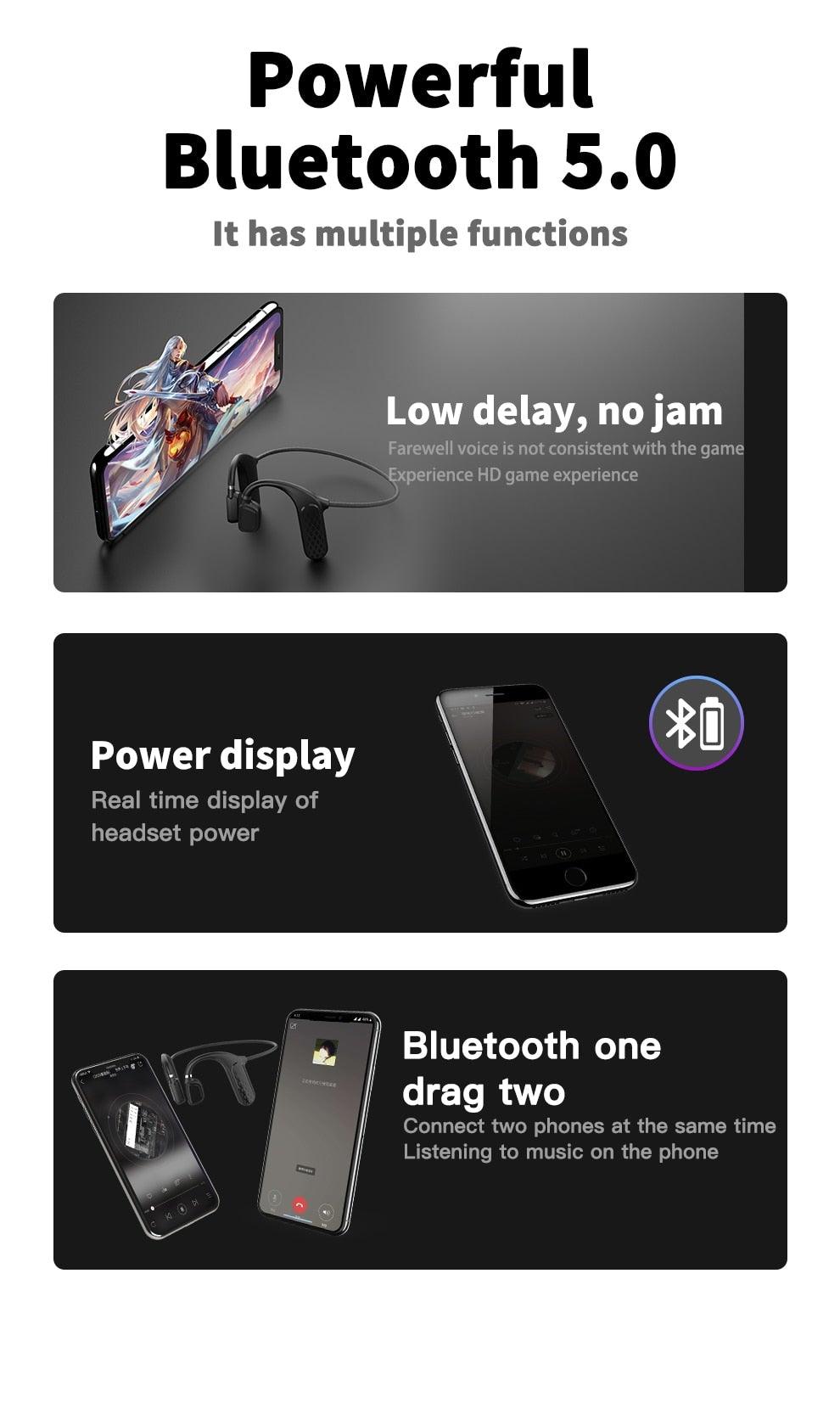 Wireless Bluetooth 5.0 Bone Conduction Sport Headphones & Mic