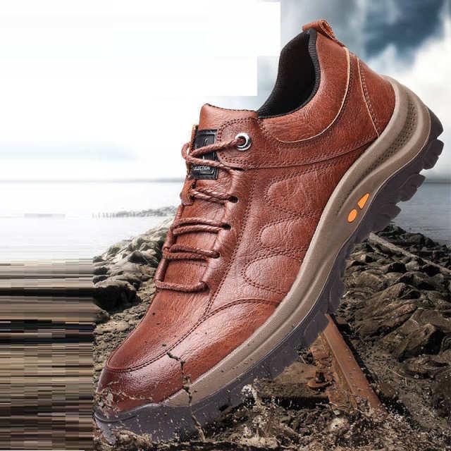 Men's Black Leather Tactical Boots with Quick-Lace Winter Sneakers