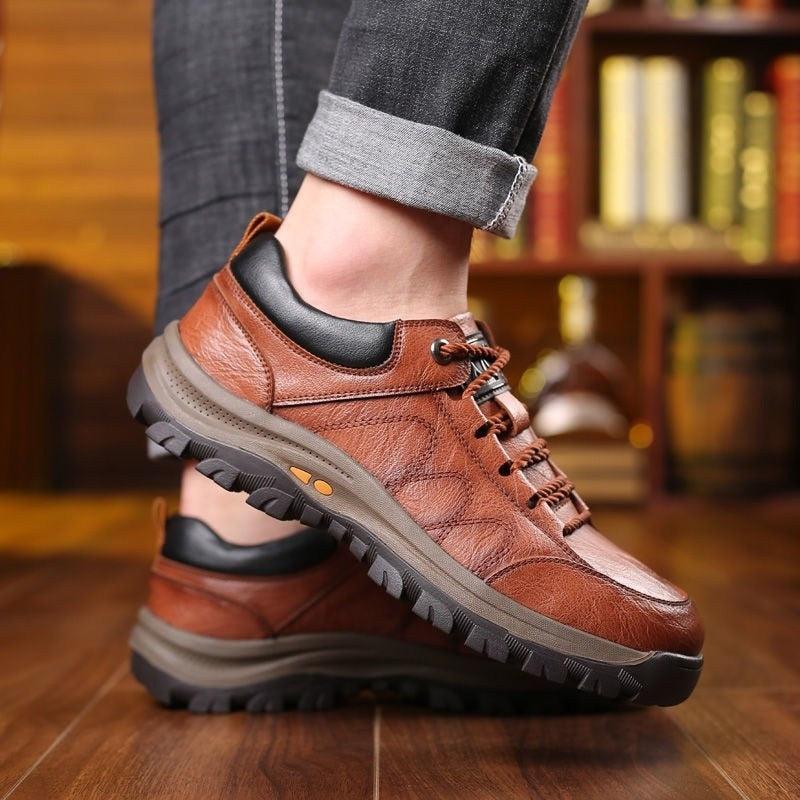 Men's Black Leather Tactical Boots with Quick-Lace Winter Sneakers
