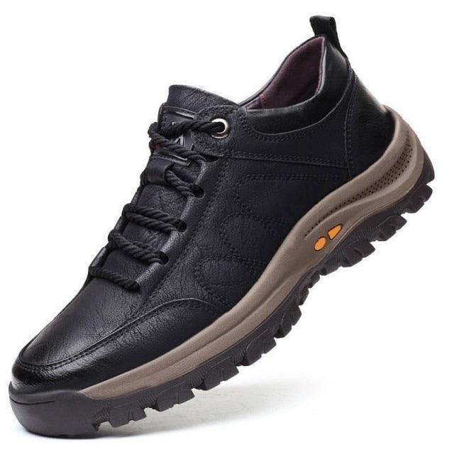 Men's Black Leather Tactical Boots with Quick-Lace Winter Sneakers