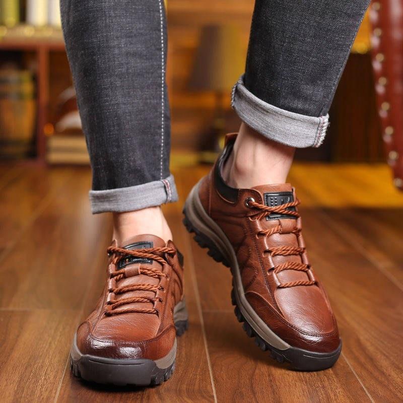 Men's Black Leather Tactical Boots with Quick-Lace Winter Sneakers