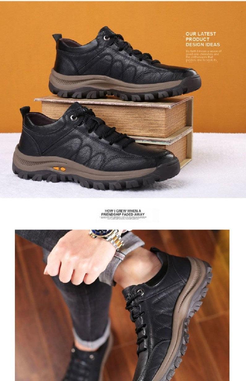 Men's Black Leather Tactical Boots with Quick-Lace Winter Sneakers