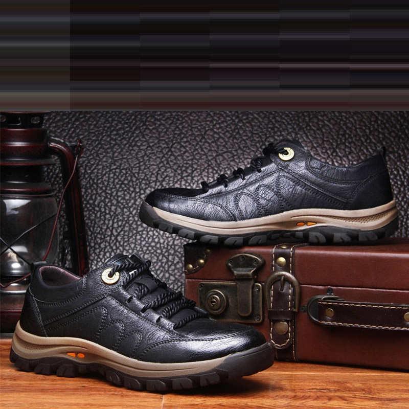 Men's Black Leather Tactical Boots with Quick-Lace Winter Sneakers