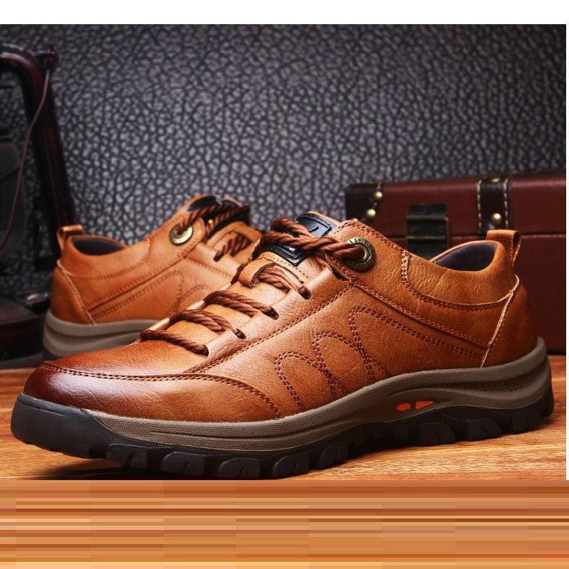 Men's Black Leather Tactical Boots with Quick-Lace Winter Sneakers