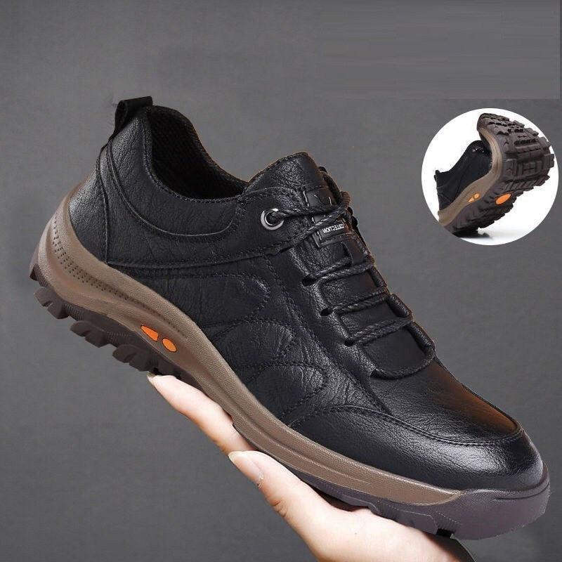 Men's black leather tactical winter sneakers with dial quick-lacing system