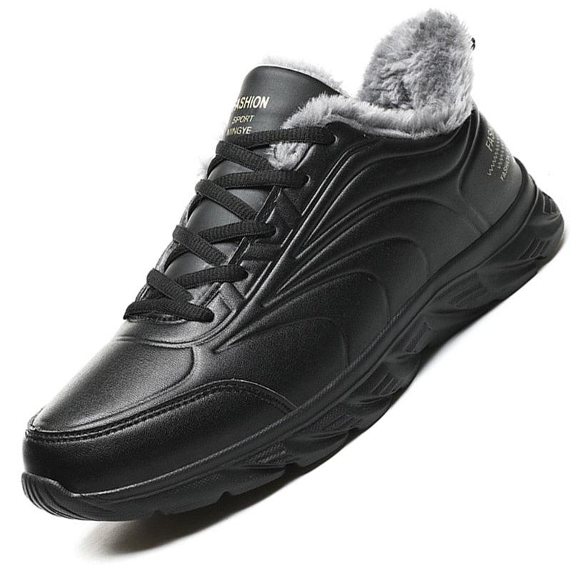 Men's black waterproof walking sneakers with a durable non-slip rubber sole.