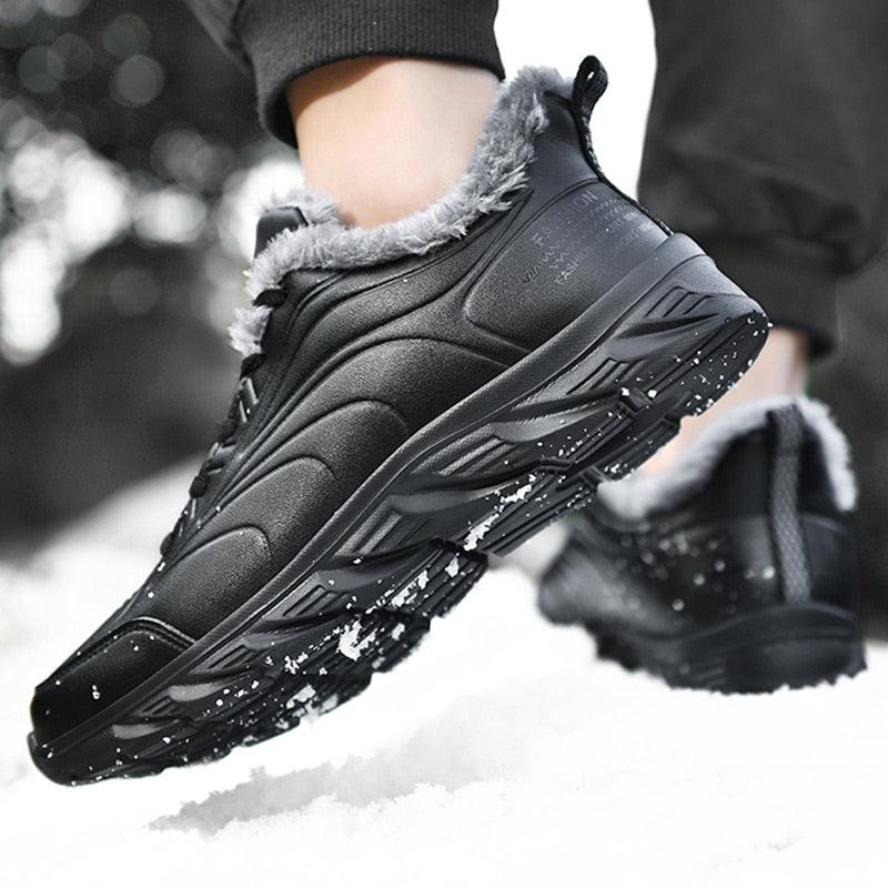 Men's Black Waterproof Winter Walking Sneakers Non-Slip Shoes