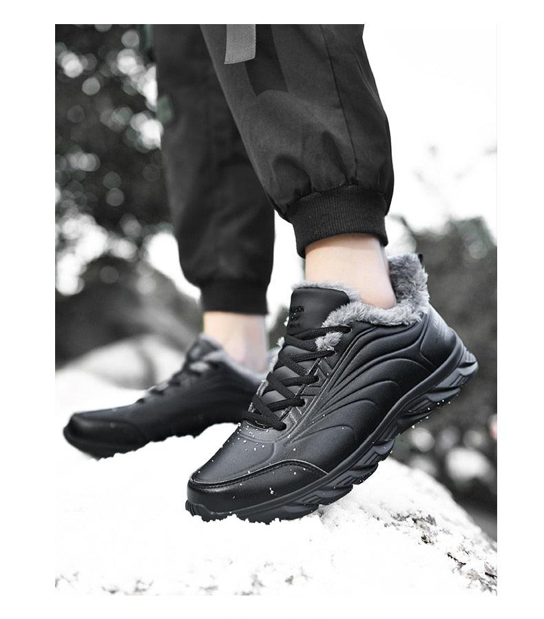 Men's Black Waterproof Winter Walking Sneakers Non-Slip Shoes
