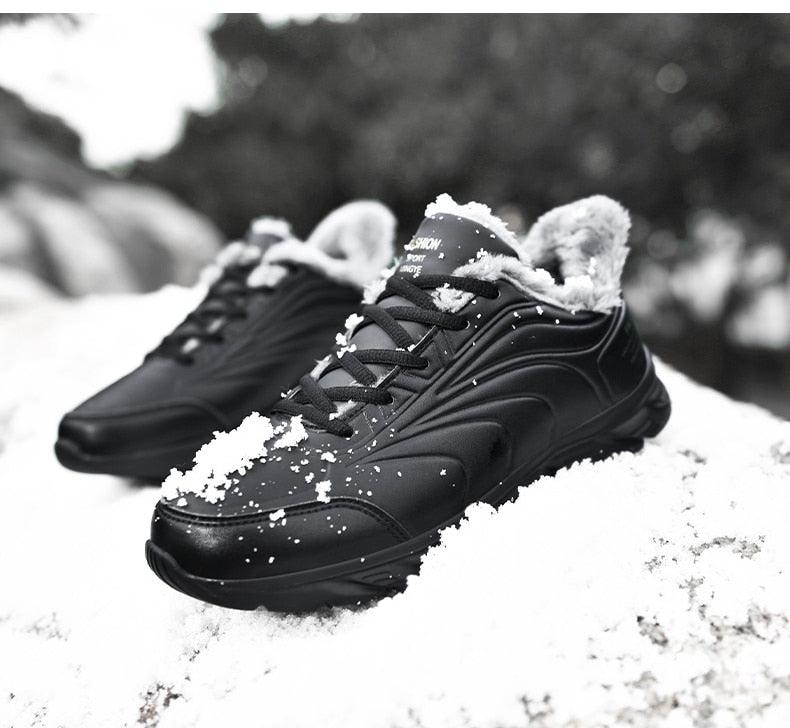 Men's Black Waterproof Winter Walking Sneakers Non-Slip Shoes
