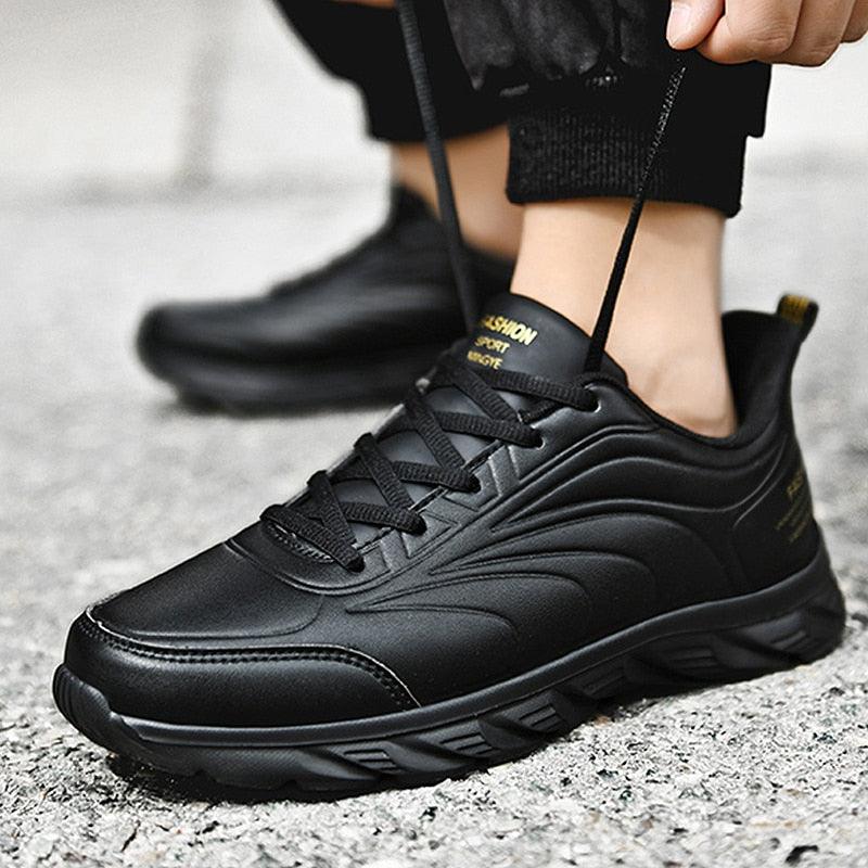 Men's Black Waterproof Winter Walking Sneakers Non-Slip Shoes